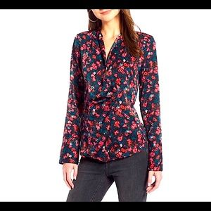 SOMETHING NAVY Floral Draped Front Top